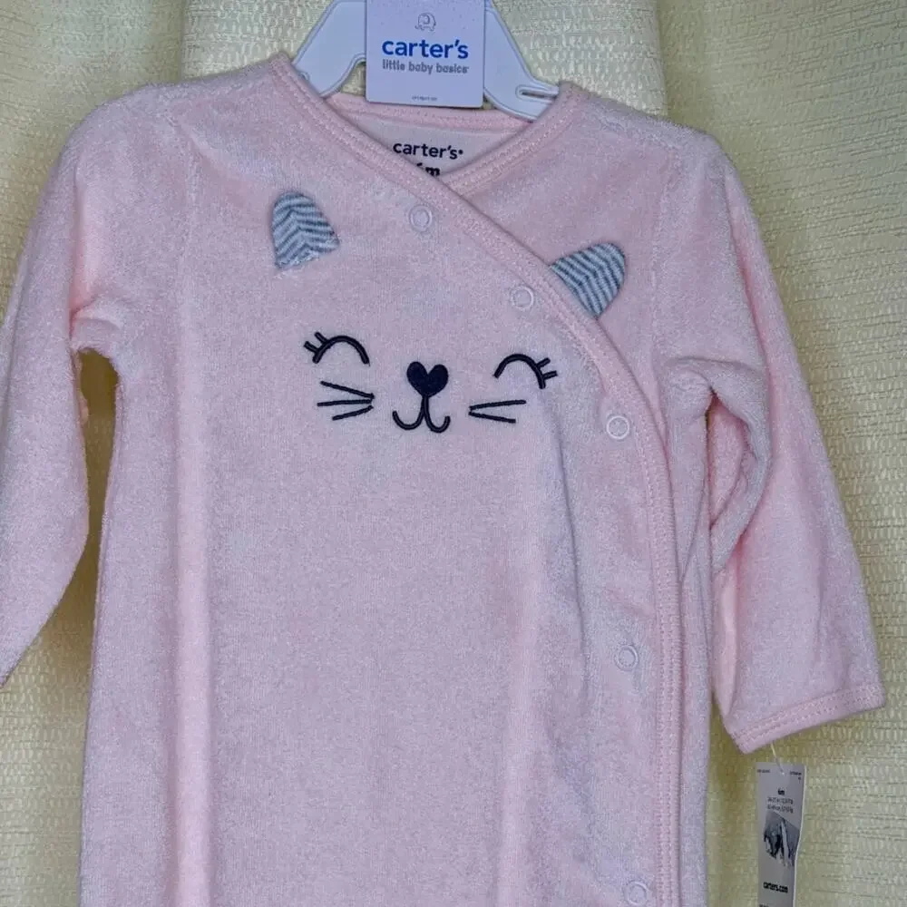 Carters Pink Terry Cloth Cat Footed Pajamas 6 months NWT